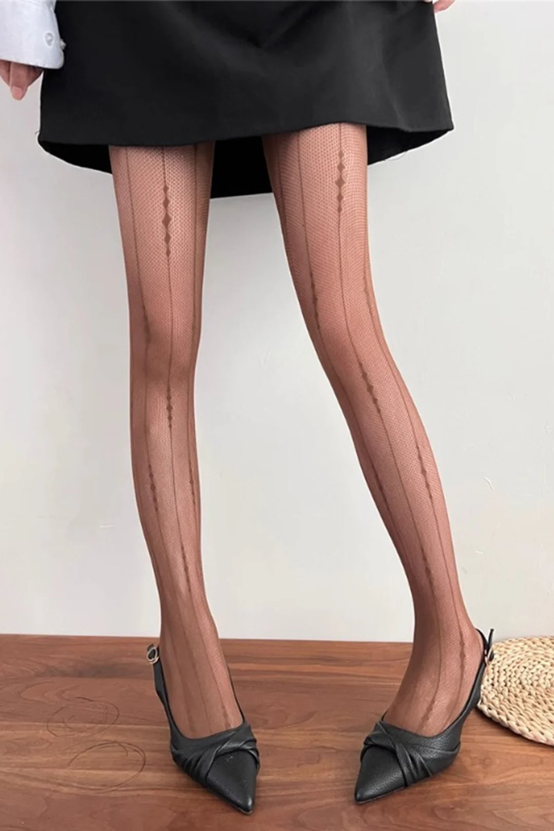 Mesh Geometric Hollow Line Sheer Tights - Image 6