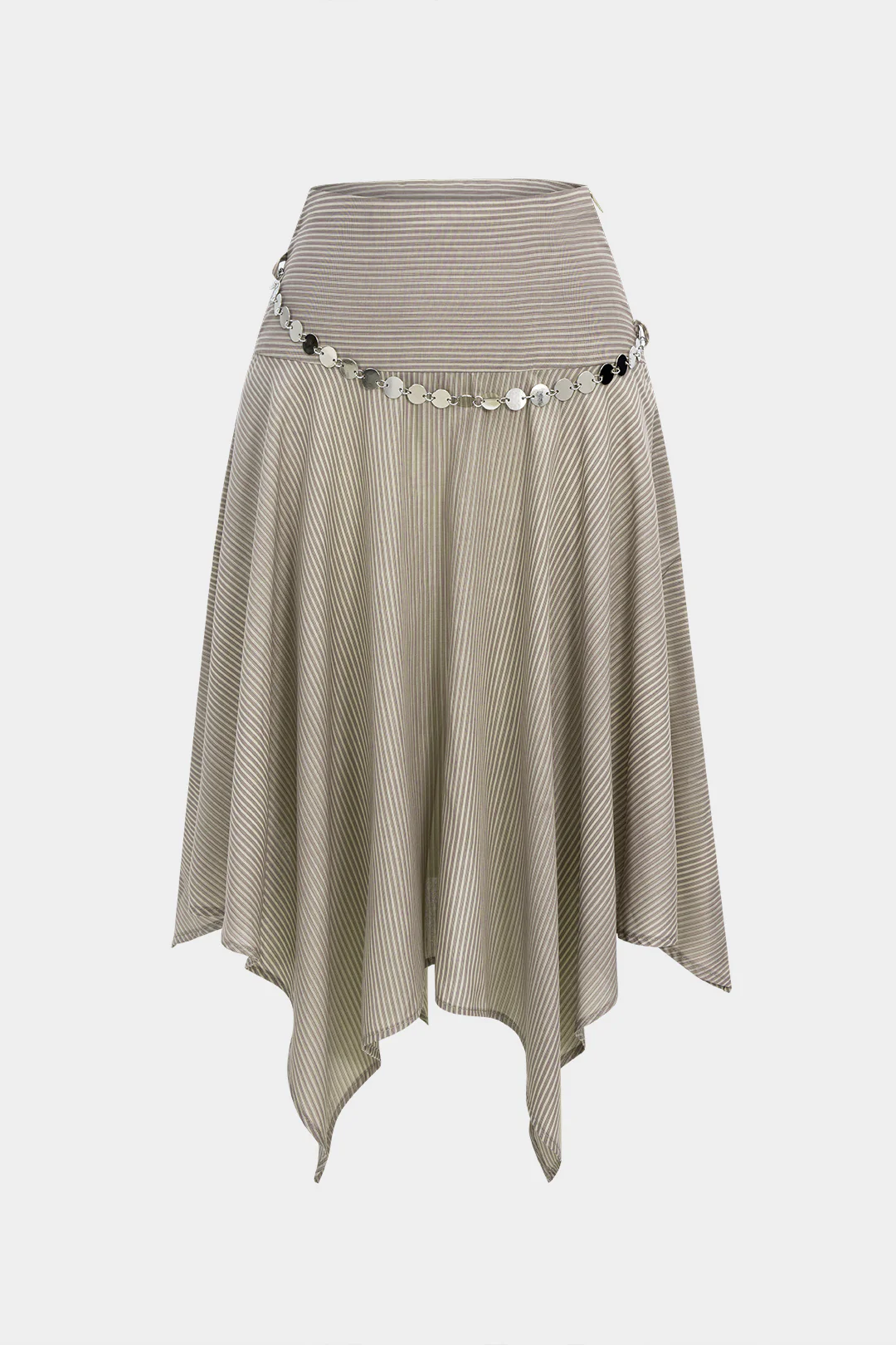 Striped Waist Chain Ruched Asymmetrical Hem Skirt