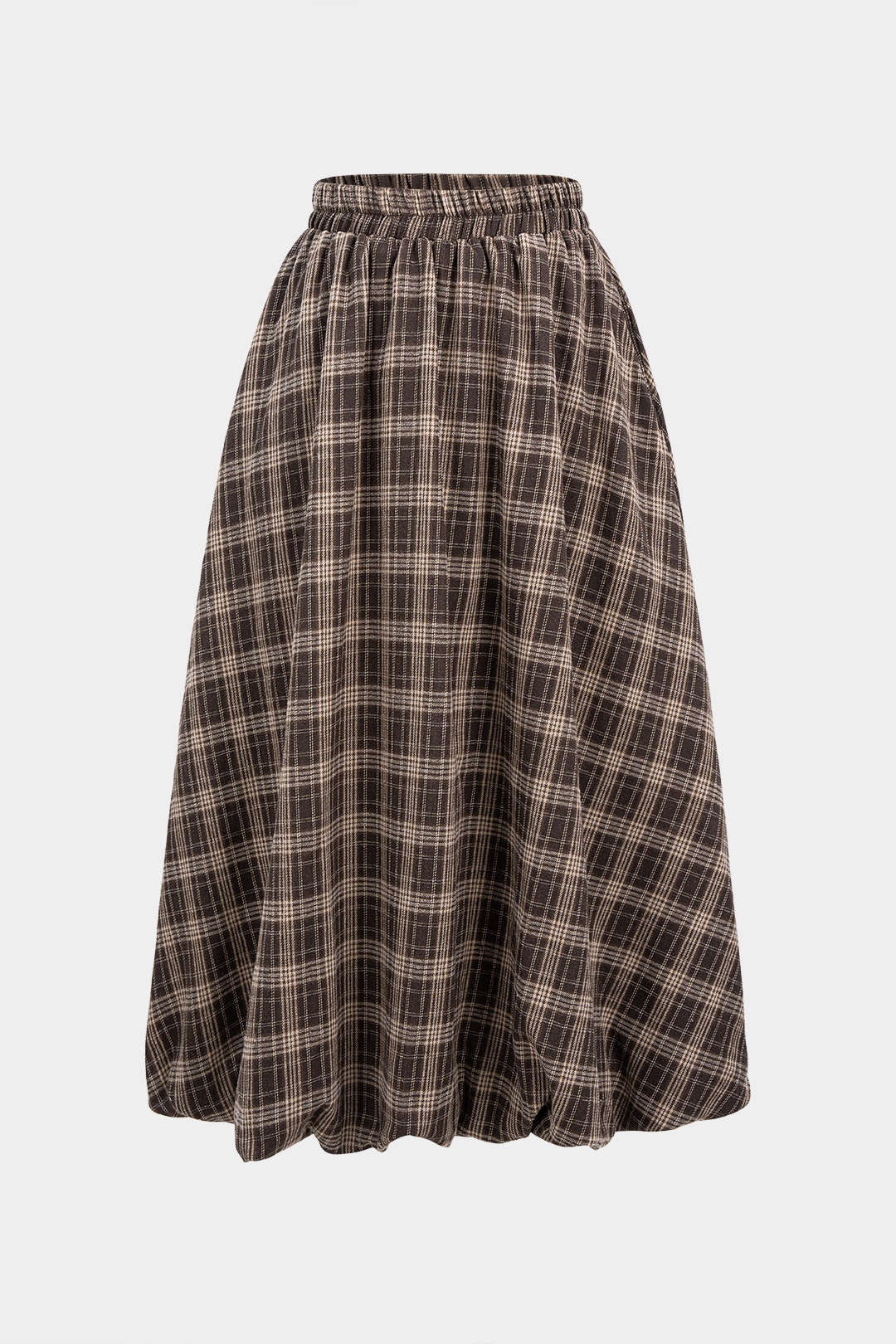 Plaid Print Ruched Shirred High Waist Skirt