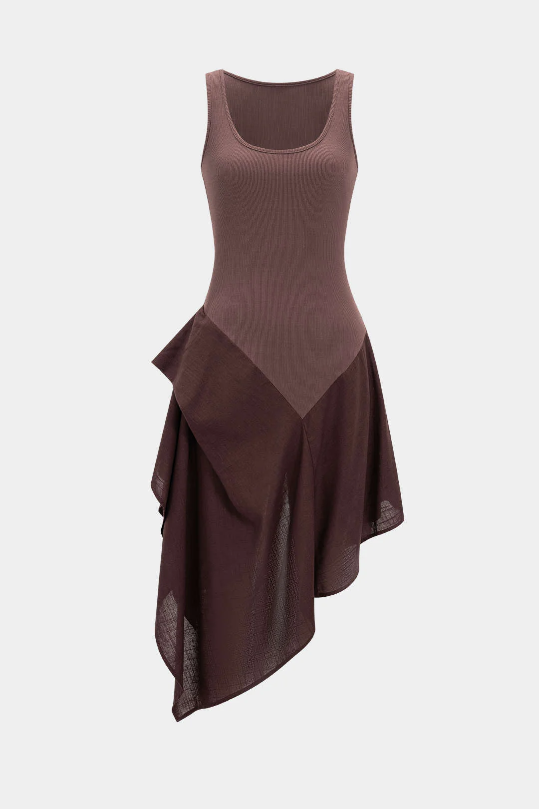 Linen Patchwork Ruched Asymmetrical Sleeveless Maxi Dress - Image 6