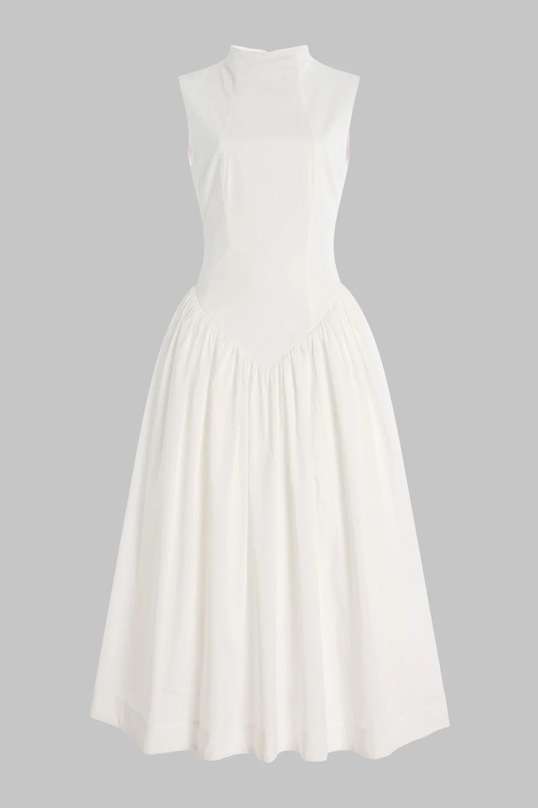 Solid Mock Neck Ruched Sleeveless Midi Dress