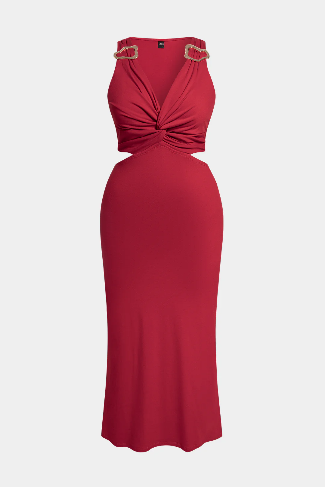 Plus Size Metallic V-Neck Twist Knot Cut Out Sleeveless Maxi Dress