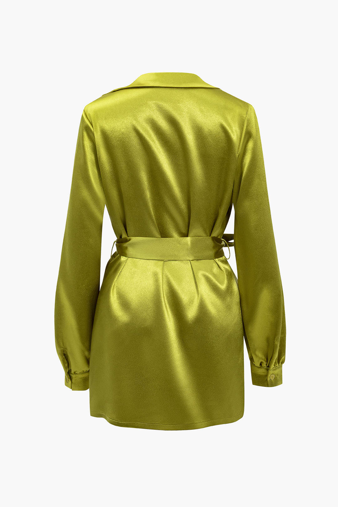 Solid Tie Front Draped Cowl Neck Belted Mini Dress - Image 2