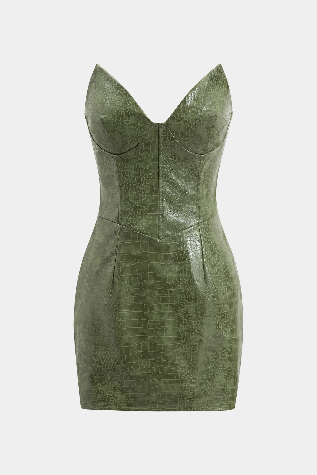 Crocodile Skin Print Faux Leather Strapless Sleeveless Mini Dress