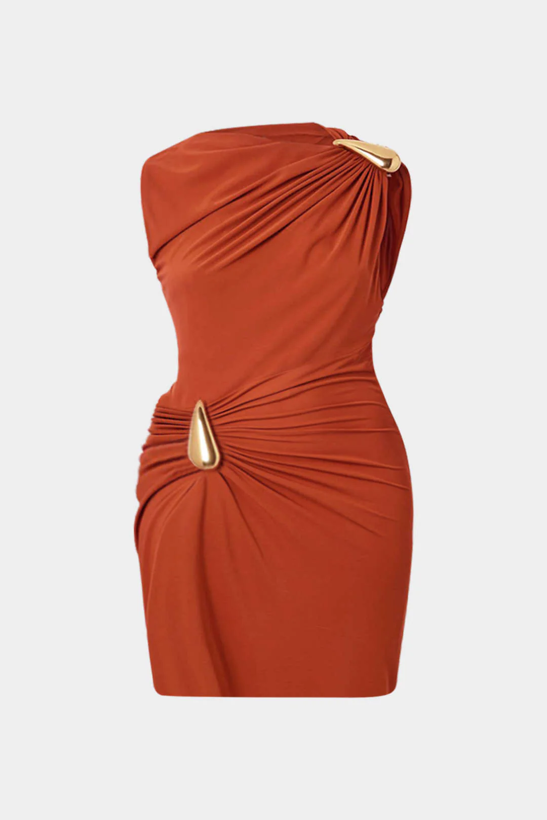 Plus Size Ruched Metallic Decor Sleeveless Mini Dress