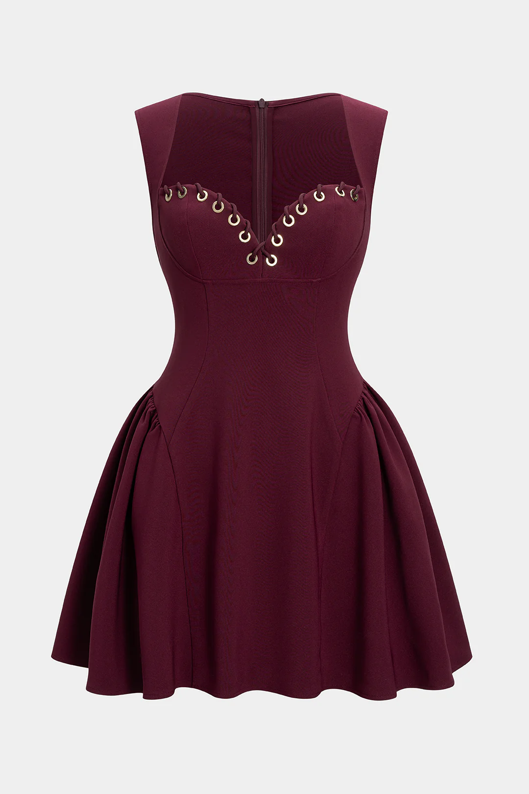 Metallic Ring Ruched Tie-Up Tank Sleeveless Mini Dress
