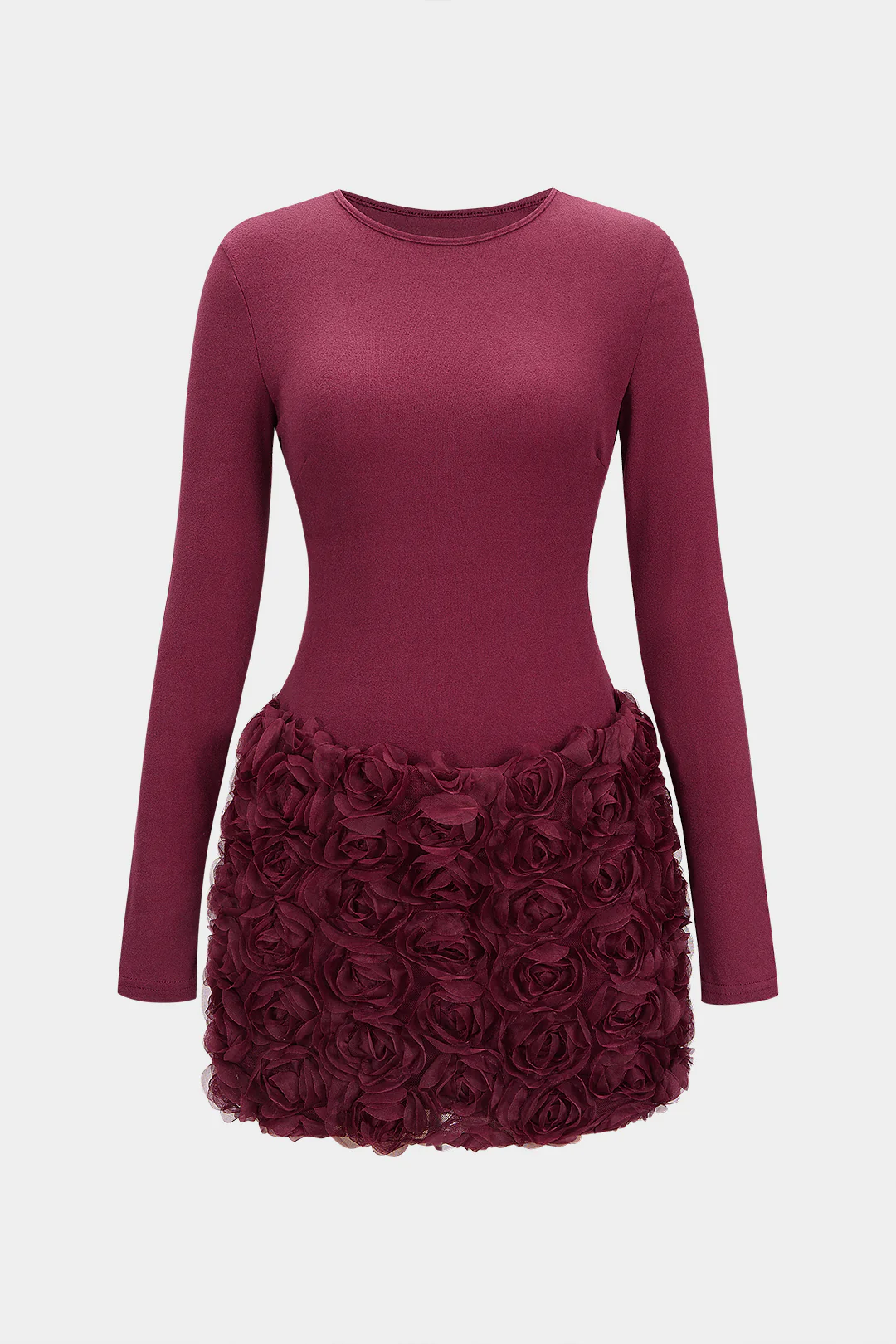 3D Flower Patchwork Long Sleeve Mini Dress