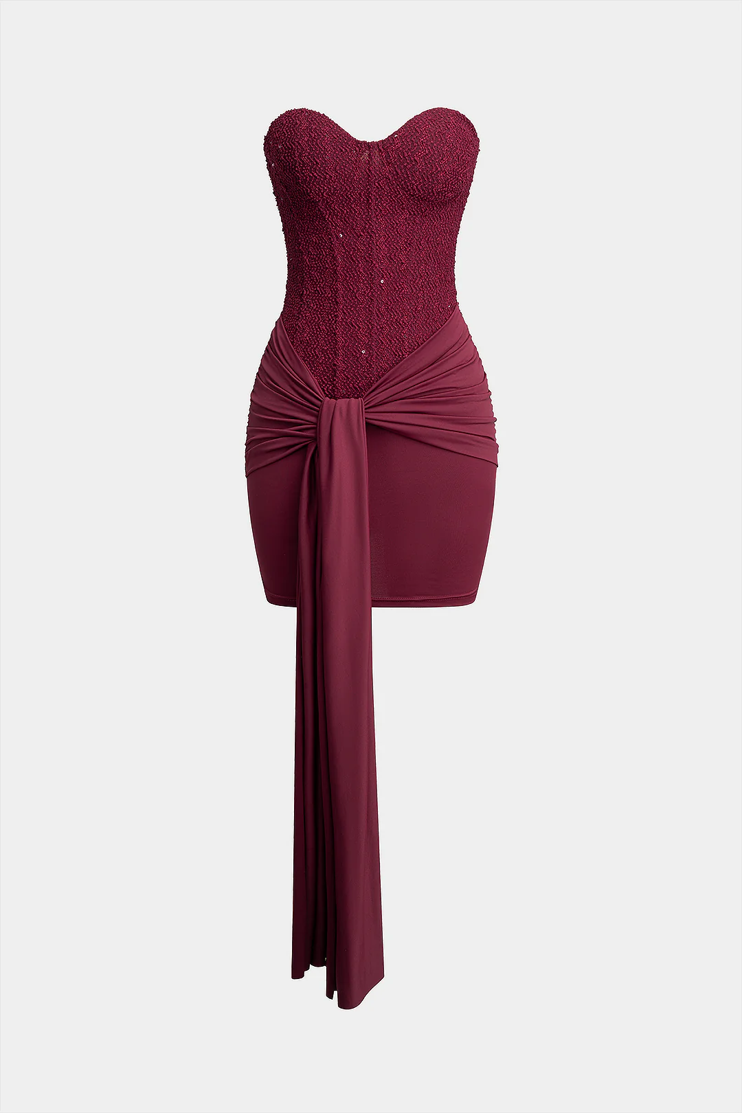 Patchwork Tie-Up Strapless Sleeveless Mini Dress