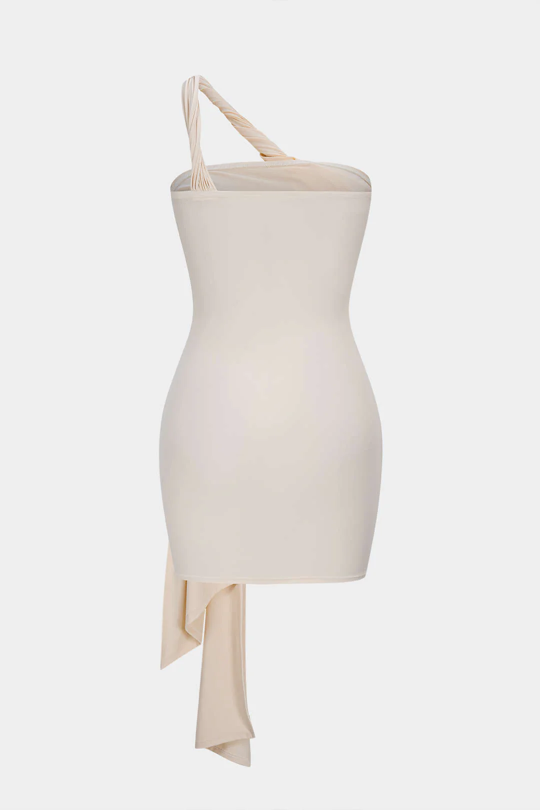 One Shoulder Twist Knot Asymmetrical Tie-Up Ruched Sleeveless Mini Dress - Image 2