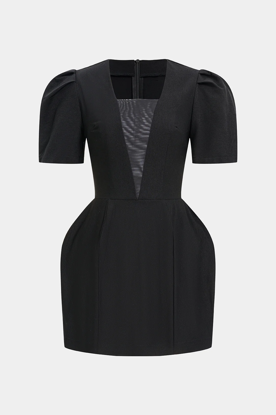 Solid Zipper Short Sleeve Mini Dress