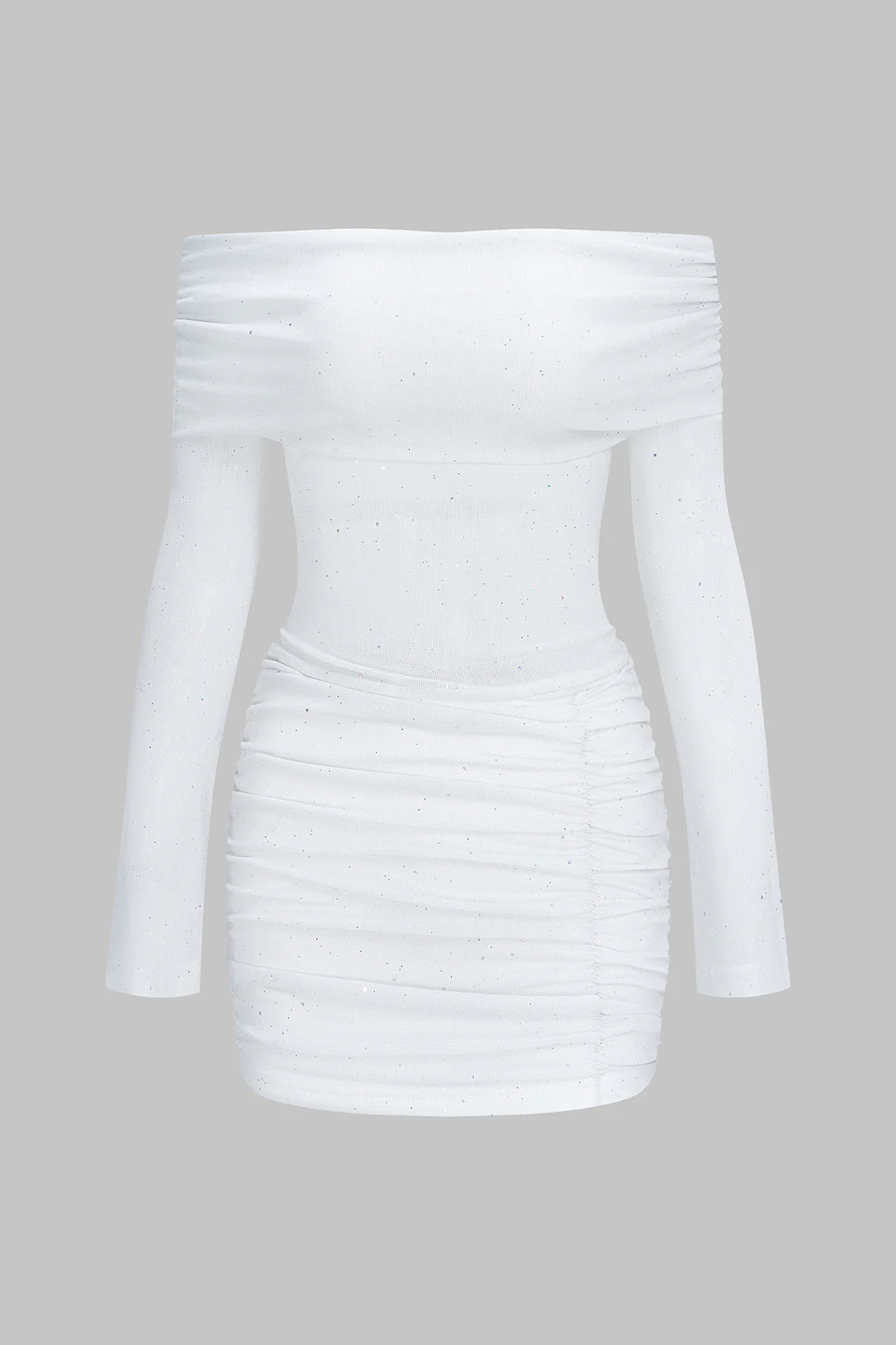 Off Shoulder Ruched Long Sleeve Mini Dress