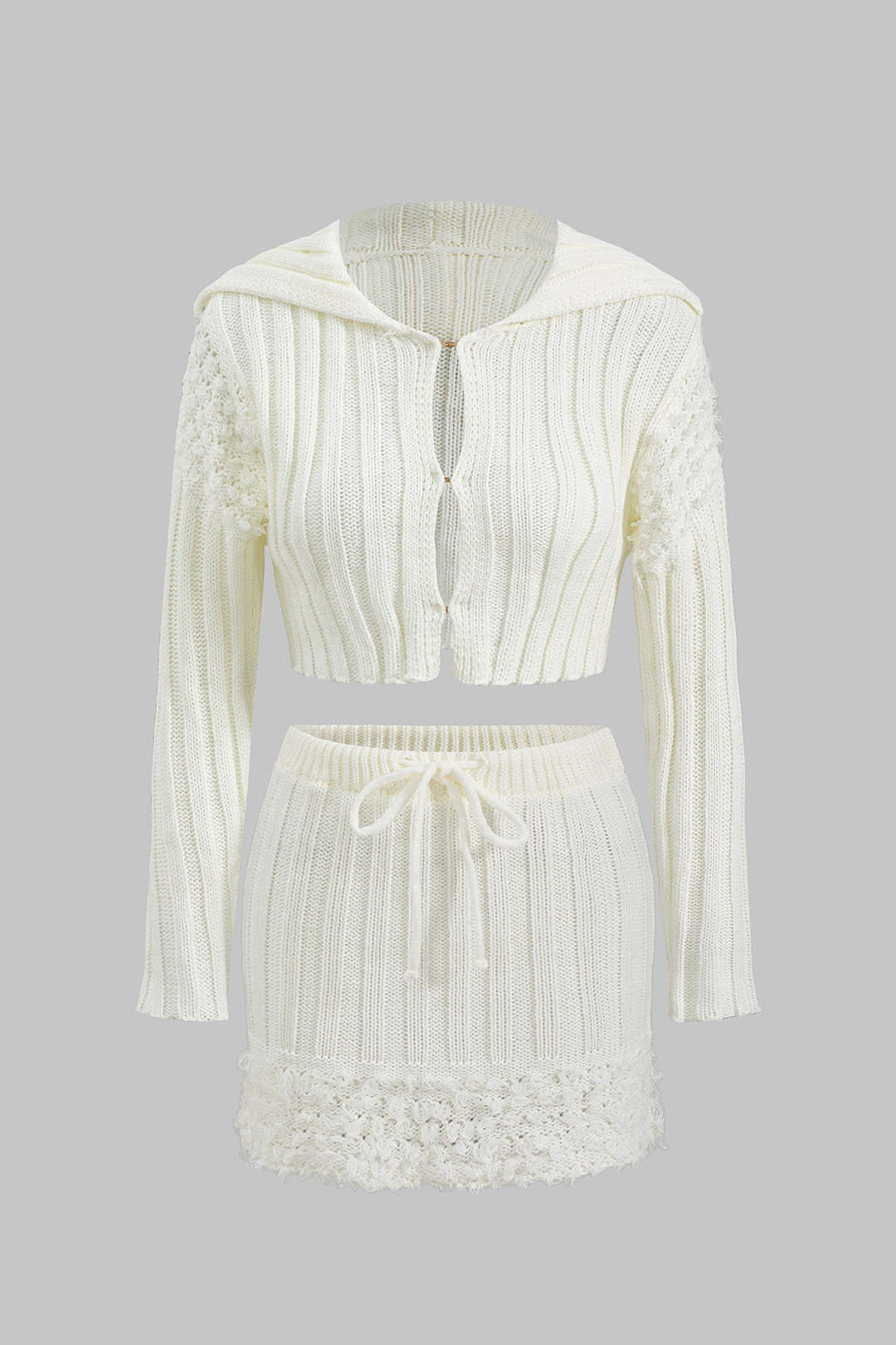 Knit Tie-Up Long-Sleeve Top And Skirt Set