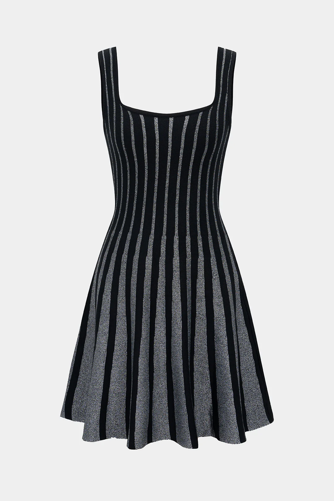 Striped Contrast Print Knitted Square Neck Sleeveless Dress