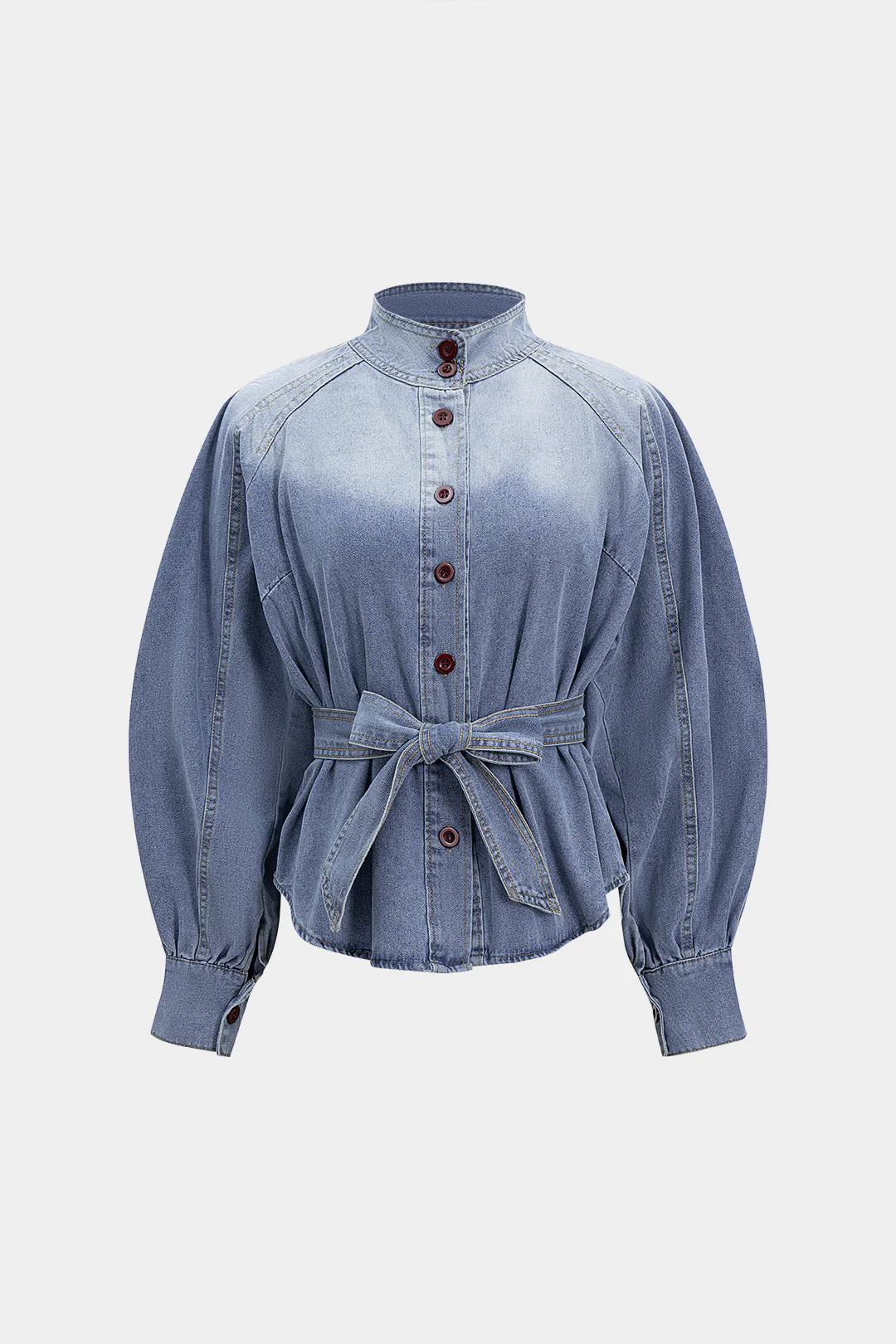 Denim Raglan Sleeve Button Strappy Belted Outerwear