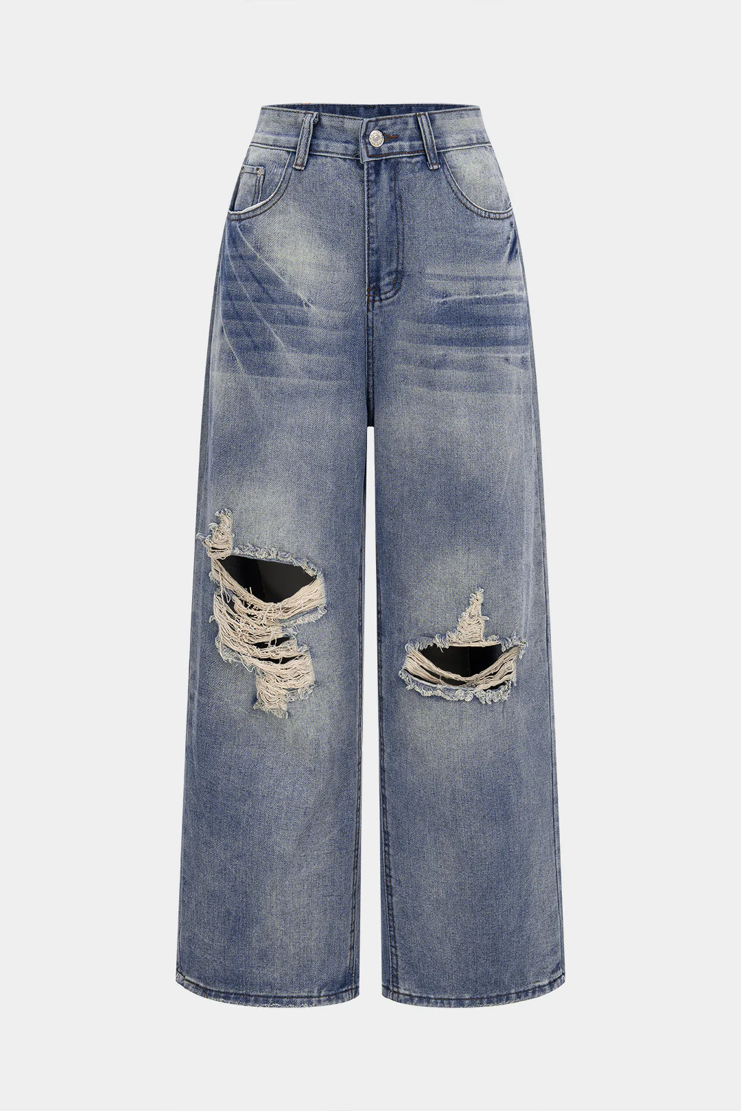 Denim Ripped Letter Seamdetail Straight Leg Jeans