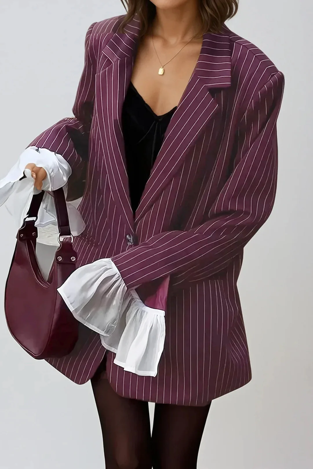 Stripes Print Bell Sleeve Blazer