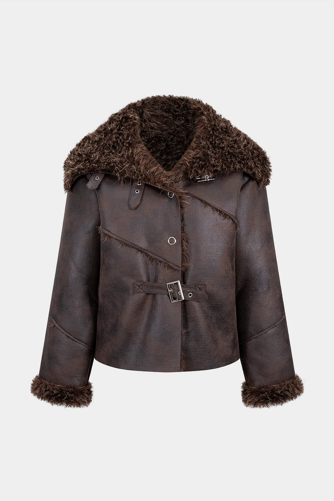 Faux Fur Patchwork Belted Jacket