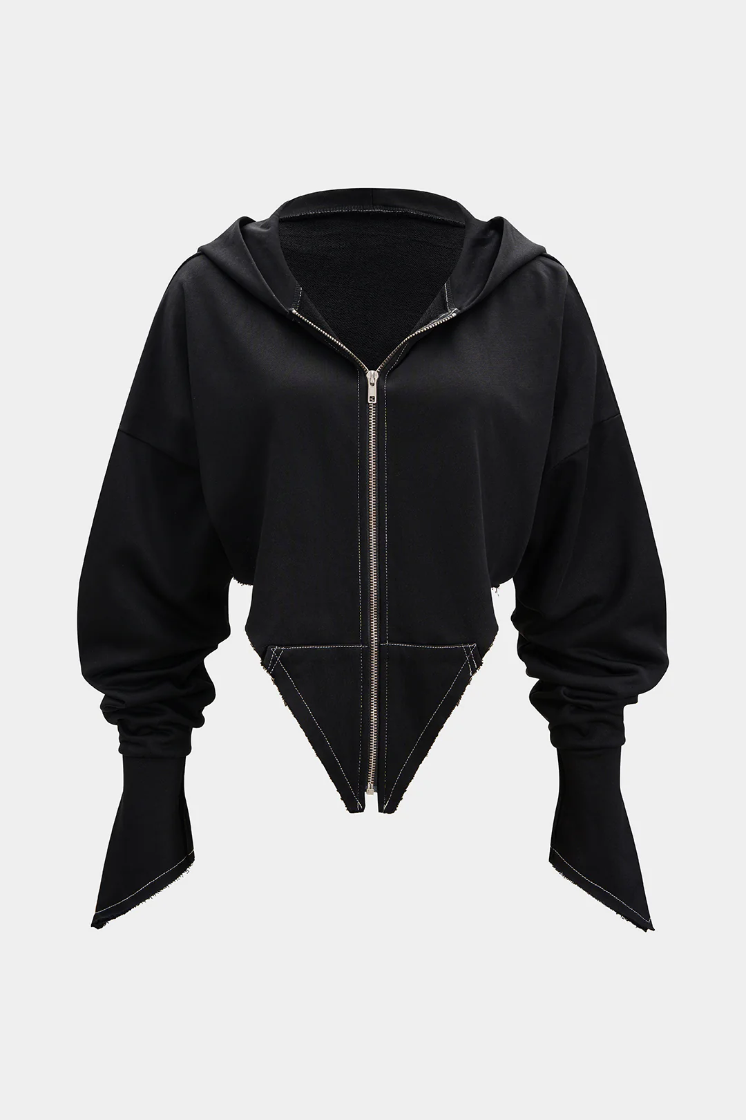 Zipper Batwing Sleeve Hooded Jacket