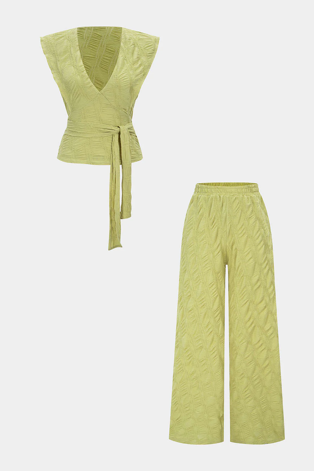 V-Neck Tie Up Tank Top And Wide-Leg Pants Set
