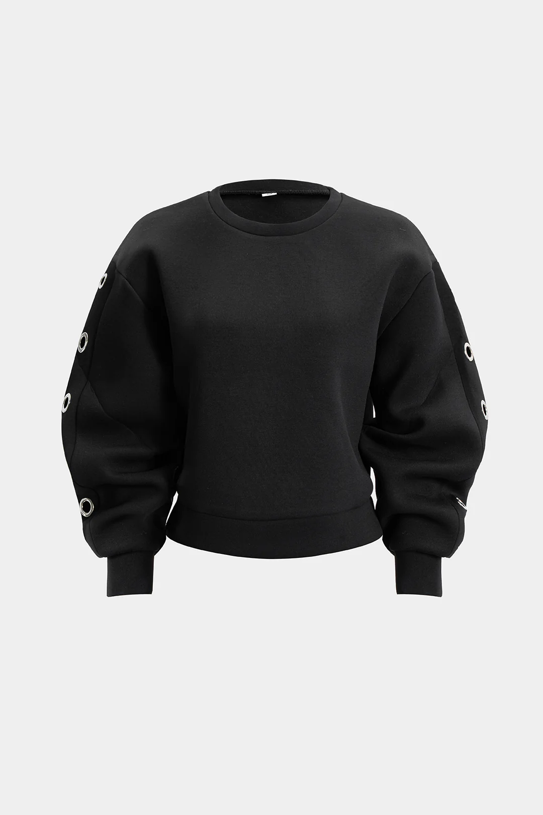 Metallic Round Neck Hollow Out Ring Long-Sleeve Top