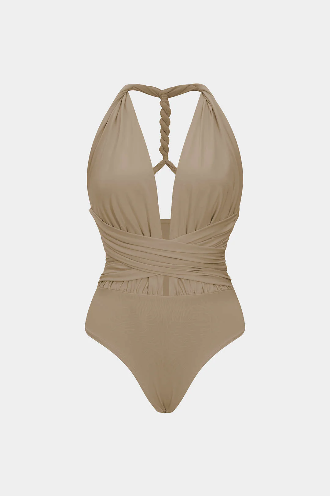 Ruched V-Neck Twist Knot Crossed Sleeveless Bodysuit - Image 7