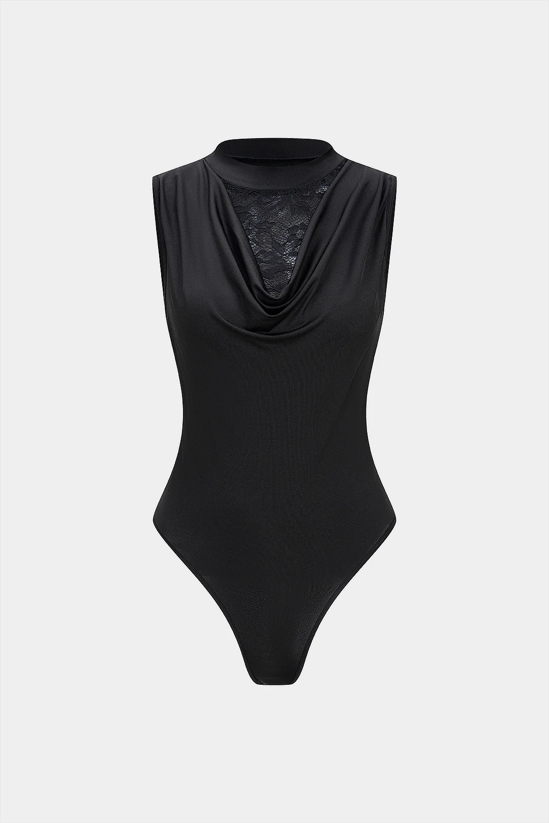 Patchwork Draped Cowl Neck Cut Out Sleeveless Bodysuit