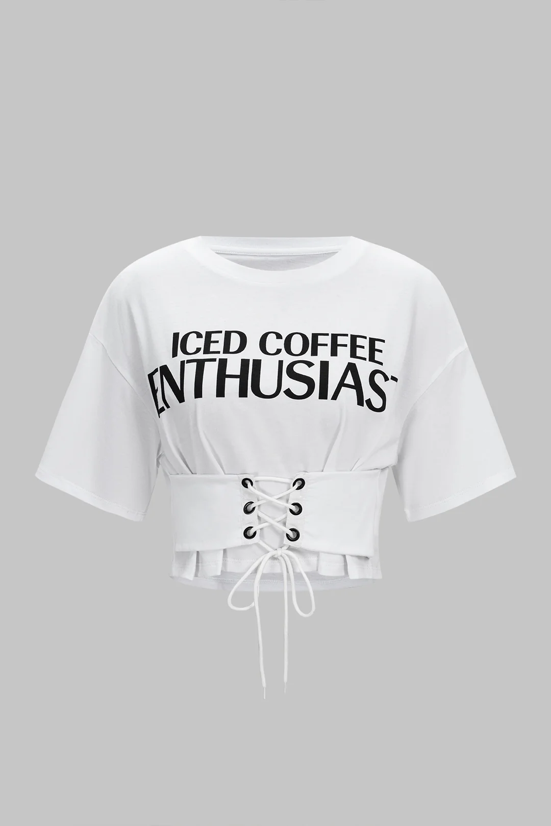 Letter Print Round Neck Tie-Up Short Sleeve T-Shirt