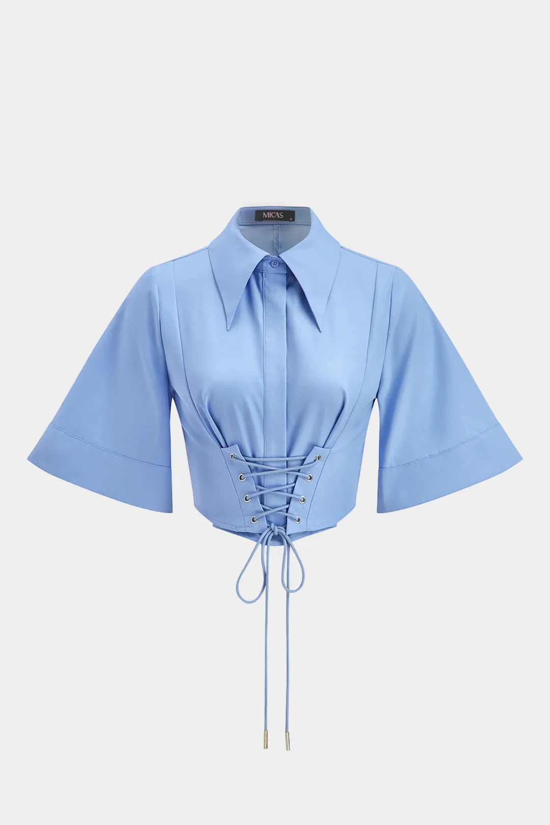 Lapel Tie-Up Short-Sleeve Shirt