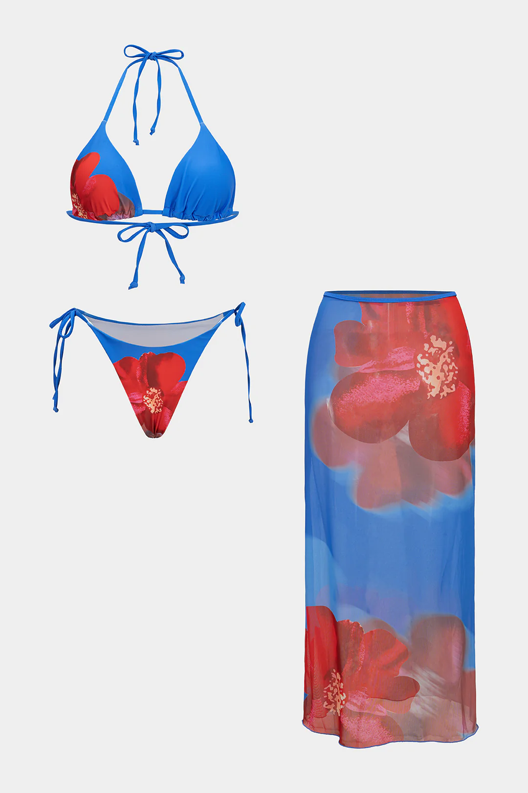 Floral Print Tie-Up Backless Bikini Set
